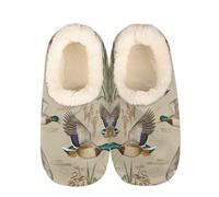 Mexpekil Women's Men's Slippers Mallard Ducks Vinatge Soft Warm Fluffy House Slipper Boots Non-Slip Winter Foot Warmer Gifts for Mum Dad Ladies Girls Boys Size 10-11