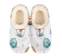 Mexpekil Women's Men's Slippers Nautical Pattern Ship Compass Soft Warm Fluffy House Slipper Boots Non-Slip Winter Foot Warmer Gifts for Mum Dad Ladies Girls Boys Size 10-11