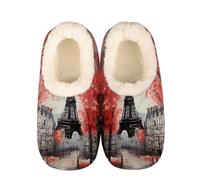 Mexpekil Women's Men's Slippers Paris Eiffel Oil Painting France Soft Warm Fluffy House Slipper Boots Non-Slip Winter Foot Warmer Gifts for Mum Dad Ladies Girls Boys Size 6-7