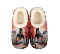 Mexpekil Women's Men's Slippers Paris Eiffel Oil Painting France Soft Warm Fluffy House Slipper Boots Non-Slip Winter Foot Warmer Gifts for Mum Dad Ladies Girls Boys Size 4-5