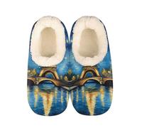 Mexpekil Women's Men's Slippers Paris Eiffel Tower Starry Night Soft Warm Fluffy House Slipper Boots Non-Slip Winter Foot Warmer Gifts for Mum Dad Ladies Girls Boys Size 4-5