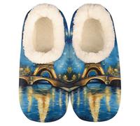 Mexpekil Women's Men's Slippers Paris Eiffel Tower Starry Night Soft Warm Fluffy House Slipper Boots Non-Slip Winter Foot Warmer Gifts for Mum Dad Ladies Girls Boys Size 10-11