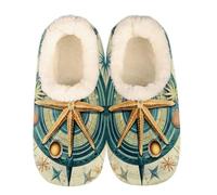 Mexpekil Women's Men's Slippers Sea Nautical Compass Vintage Turtles Soft Warm Fluffy House Slipper Boots Non-Slip Winter Foot Warmer Gifts for Mum Dad Ladies Girls Boys Size 8-9