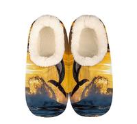 Mexpekil Women's Men's Slippers Sea Orca Killer Whale Sunset Soft Warm Fluffy House Slipper Boots Non-Slip Winter Foot Warmer Gifts for Mum Dad Ladies Girls Boys Size 4-5