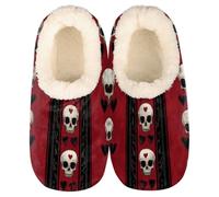 Mexpekil Women's Men's Slippers Skulls_ Hearts Gothic Slippers Soft Warm Fluffy House Slipper Boots Non-Slip Winter Foot Warmer Gifts for Mum Dad Ladies Girls Boys Size 4-11