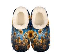 Mexpekil Women's Men's Slippers sunflower starry night galaxy Soft Warm Fluffy House Slipper Boots Non-Slip Winter Foot Warmer Gifts for Mum Dad Ladies Girls Boys Size 8-9