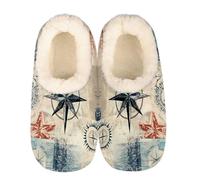 Mexpekil Women's Men's Slippers Vintage Nautical Marine Compass Soft Warm Fluffy House Slipper Boots Non-Slip Winter Foot Warmer Gifts for Mum Dad Ladies Girls Boys Size 6-7