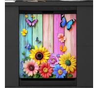 Mexpekil Wooden Bright Flowers Butterfly Dishwasher Magnet Cover 21x26Inch Decorative Dish Washer Sticker for Front Door Waterproof Kitchen Appliance Panel Magnetic Decal