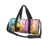 Mexpekil Wooden Bright Flowers Butterfly Foldable Gym Bag Carry On Travel Duffle Bags Waterproof Woman Men Hand Luggage Bag Large Weekend Overnight Bags for Sports Dance with Removable Strap