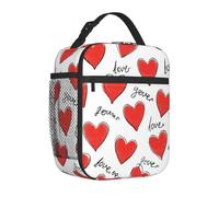 Mexpekil Words Love Heart Insulated Lunch Bag for Women Men Thermal Lunch Box Portable Picnic Cooler Bag with Side Mesh Pocket Adults Lunchbox for Work