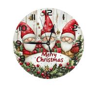 Mexpekil Xmas Gnomes Wooden Black Silent Wall Clock Non Ticking 25cm Round Wall Clocks Battery Operated Modern Decorative Clock for Living Room Kitchen Bedroom Office