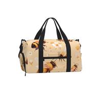 Mexpekil Yellow Bee Daisy Gym Bag with Shoe Compartment Waterproof Duffel Bag Large Overnight Weekend Bags Travel Holdall for Women Men Teens