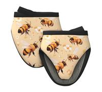 Mexpekil Yellow Bee Daisy Oven Gloves Heat Resistant Oven Mitts Silicone Oven Glove Kitchen Mini Oven Gloves for Cooking Baking Grilling Barbecue 1 Pair