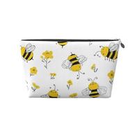 Mexpekil Yellow Bees Flowers Makeup Bag Waterproof Cosmetics Storage Organiser Bags Small Makeup Case Pouch Portable Travel Accessories Gifts for Women Men Girls