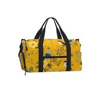 Mexpekil Yellow Birds Flowers Gym Bag with Shoe Compartment Waterproof Duffel Bag Large Overnight Weekend Bags Travel Holdall for Women Men Teens