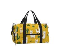 Mexpekil Yellow Cartoon Alpaca Cactus Gym Bag with Shoe Compartment Waterproof Duffel Bag Large Overnight Weekend Bags Travel Holdall for Women Men Teens