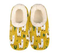 Mexpekil Yellow Cartoon Alpaca Cactus Women's & Men's Slippers with Fluffy Collar Winter Warm House Slippers Anti-Slip Indoor House Shoes Gifts for Mum Dad (Sizes UK 10-11)