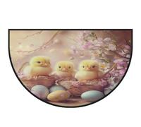 Mexpekil Yellow Chicken Egg Flowers Half Moon Door Mat Indoor Outdoor Non Slip Area Rug Washable Half Circle Floor Mat Absorbent Dirt Trapper Half Round Rugs 100x160cm