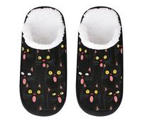 Mexpekil Yellow Eyes Black Cats Fluffy Slippers for Women Men M