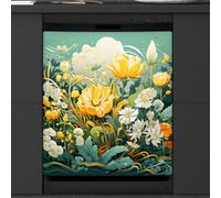Mexpekil Yellow Flowers Plants Dishwasher Magnet Cover 21x26Inch Decorative Dish Washer Sticker for Front Door Waterproof Kitchen Appliance Panel Magnetic Decal