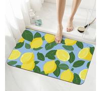 Mexpekil Yellow Lemon Green Leaf Bath Mat 40 x 60 cm Absorbent Bathroom Mats Non Slip Anti Mould Shower Mat Washable Rugs for Bathroom Kitchen Entrance