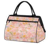 Mexpekil Yellow Pink Flowers Plant Travel Duffel Bag Waterproof Gym Bag Carry On Weekend Overnight Bags Large Hand Luggage Tote Bags for Women Men Kids