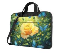 Mexpekil Yellow Rose Butterflies Laptop Bag for Women Men 13 Inch Portable Laptop Case Sleeve with Shoulder Strap Computer Carrying Case Messenger Bags for Business Travel College