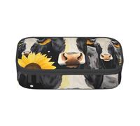 Mexpekil Yellow Sunflowers Farm Animal Cow Pencil Case for Girls Boys Pencil Bag Stationery Organiser with Compartments School Supply Bag for Students Office