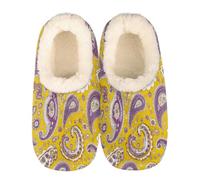 Mexpekil Yellow Tribal Graphics Women's & Men's Slippers with Fluffy Collar Winter Warm House Slippers Anti-Slip Indoor House Shoes Gifts for Mum Dad (Sizes UK 4-5)