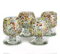 MEXTEQUIL - Authentic Mexican Tequila Hand Blown Shot Glasses - Set of 4-2 oz - Mini Glass Snifters - Heavy Base - Cognac (Confetti)