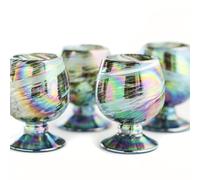 MEXTEQUIL - Authentic Mexican Tequila Hand Blown Shot Glasses - Set of 4-2 oz - Mini Glass Snifters - Heavy Base - Cognac (Aurora Borealis)