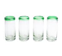 MEXTEQUIL - Authentic Mexican Tequila Shot Glasses - Tequila Set of shot glasses - 4 pcs - 2 Oz - Mexican Hand Blown Shot Glass (Green Rim)