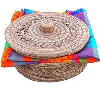 MEXTEQUIL - Authentic Mexican Tortilla Warmer Basket - Pine Needle Handwoven with Handloomed Cloth (Natural 10" w cloth)
