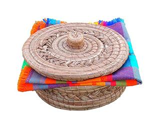 MEXTEQUIL - Authentic Mexican Tortilla Warmer Basket - Pine Needle Handwoven with Handloomed Cloth (Natural 8" w cloth)