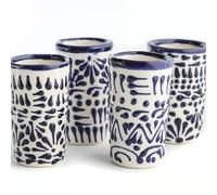 MEXTEQUIL - Mexican Shot Glasses Set of 4 - Hand Painted Talavera Tequila Glasses 2oz - Authentic Ceramic Colorful Drinking Cups Blue Lace