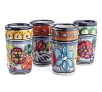 MEXTEQUIL - Talavera Authentic Mexican Tequila Shot Glasses - Hand Painted - 60ml - Set of 4 (Puebla Blue)