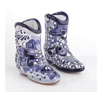 MEXTEQUIL - Talavera Cowboy Boot Shot Glasses - Set of 2 - Authentic Mexican Tequila Shot Glasses - Hand-painted - 3 Oz (Blue and White)