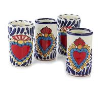 MEXTEQUIL - Talavera Shot Glasses Set of 4 Authentic Mexican Tequila Shot Glasses - Hand-painted - 2 Oz (Azure Heart)