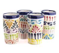MEXTEQUIL - Talavera Shot Glasses Set of 4 Authentic Mexican Tequila Shot Glasses - Hand-painted - 2 Oz (Colors Lace)