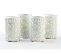 MEXTEQUIL - Talavera Shot Glasses Set of 4 Authentic Mexican Tequila Shot Glasses - Hand-painted - 2 Oz (Lathe-Turned White)