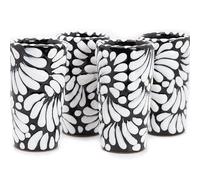 MEXTEQUIL - Talavera Shot Glasses Set of 4 Authentic Mexican Tequila Shot Glasses - Hand-painted - 2 Oz (White Brushstroke Black Background)