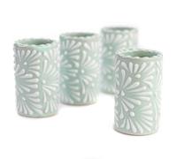 MEXTEQUIL - Talavera Shot Glasses Set of 4 Authentic Mexican Tequila Shot Glasses - Hand-painted - 2 Oz (White Brushstroke Green Background)