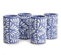 MEXTEQUIL - Talavera Shot Glasses Set of 4 Authentic Mexican Tequila Shot Glasses - Hand-painted - 2 Oz (White Brushstroke Blue Background)