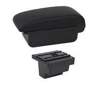 MEXWLOP For VW, for Tiguan, Armrest Box Leather Arm Rest Center Console Storage Cup Holder USB Charging Car Accessory Armrest Box Car Armrest(BLACK C1 Red Line)