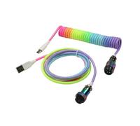 MEXWLOP LANO Custom Paracord Coiled Mechanical Keyboard Type C Data Spring Cable GX16 Aviator Coil Spiral Usb C Gaming Coiled Cable Tailgate Cable(Colorful Rainbow)