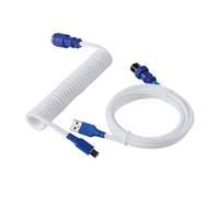MEXWLOP LANO Custom Paracord Coiled Mechanical Keyboard Type C Data Spring Cable GX16 Aviator Coil Spiral Usb C Gaming Coiled Cable Tailgate Cable(White Blue)