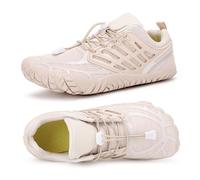 MeXYZ Women's Barefoot Hiking Shoes, Wide Toe Box Zero Drop Minimalist Cross-Trainer Sneakers for Running, Walking, Water Sports, Travel & Gym, Breathable Lightweight Grounded Footwear, Beige, 8.5-9