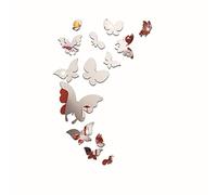 MEYA Set 14pcs DIY Butterfly Mirror Sticker, Beautiful 3D Butterfly Mirror Wall Decal&Murals DIY Home Decoration (Silver)