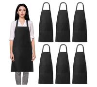 MEYAGOT Kitchen Aprons, 6 Pieces Unisex Black Apron, Adjustable Aprons, Black Chef Apron, Unisex Apron, Apron for Chef for Baker, Waiters, Waitress, Black, 70 x 60 cm (Taille unique)