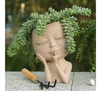 Meyas Face Planter Pots - Succulent Head Planters With Drainage Hole for Indoor Outdoor Use - Cute Lady Flower Vase Resin Pot Garden Gift in Light Color